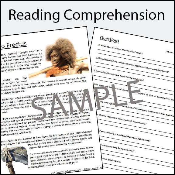 Homo Erectus - Early Humans / Stone Age / Question Worksheets - 100% EDITABLE