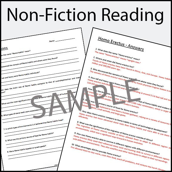 Homo Erectus - Early Humans / Stone Age / Question Worksheets