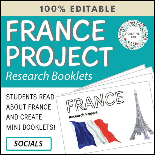 France Research Project Booklets - Passages Included - 100% Editable