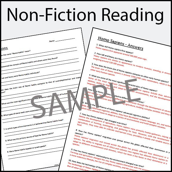 Homo Sapiens - Early Humans / Stone Age Question Worksheets - 100% EDITABLE