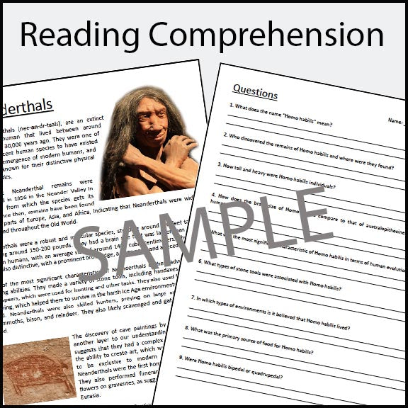 Neanderthals - Early Humans / Stone Age / Question Worksheets
