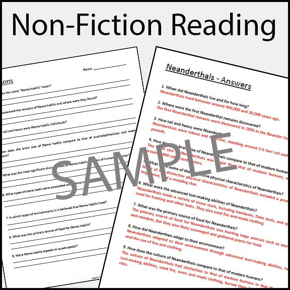 Neanderthals - Early Humans / Stone Age / Question Worksheets