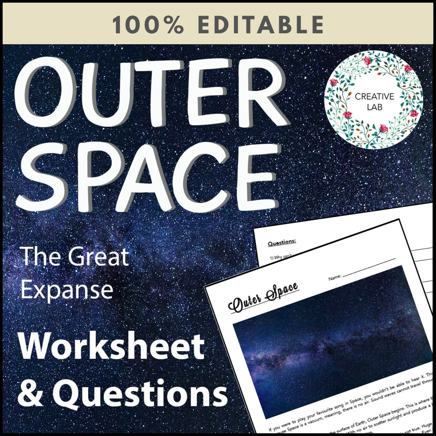 Outer Space - Worksheet & Questions - 100% Editable