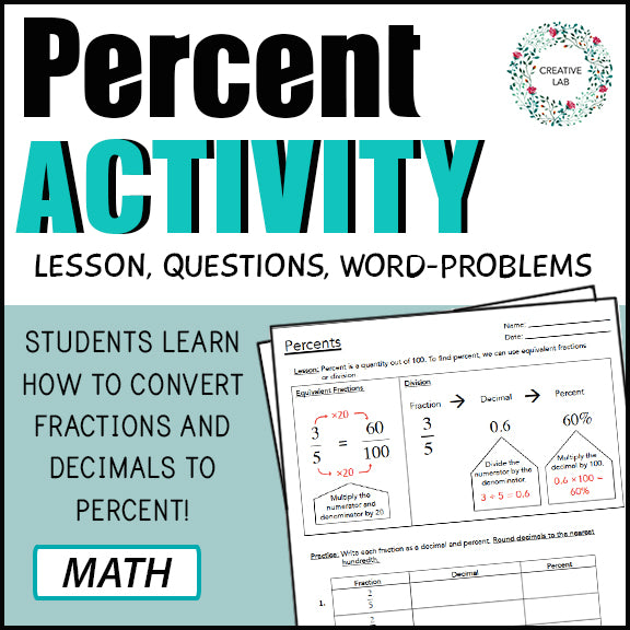 Percents / Percentage - Proportions Equivalent Fractions 6th Grade CCSS