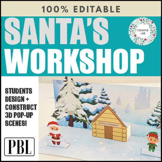 Santa's Workshop Scene 3D Craftivity - 100% Editable
