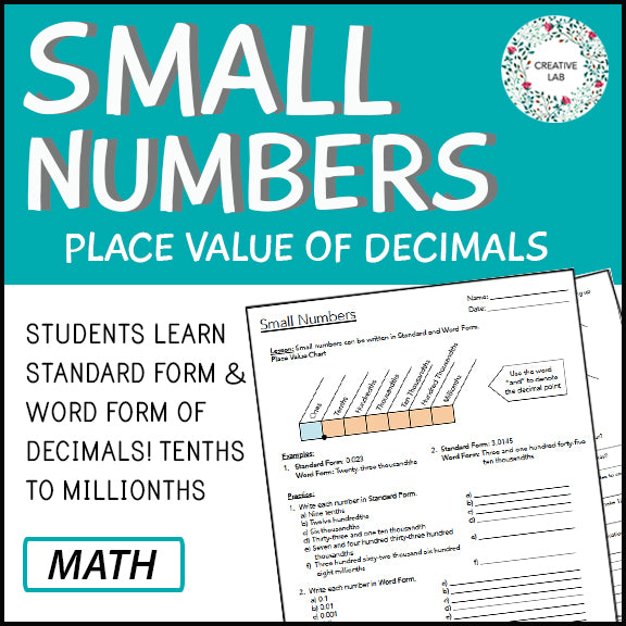 Place Value of Decimals - Tenths to Millionths Worksheets