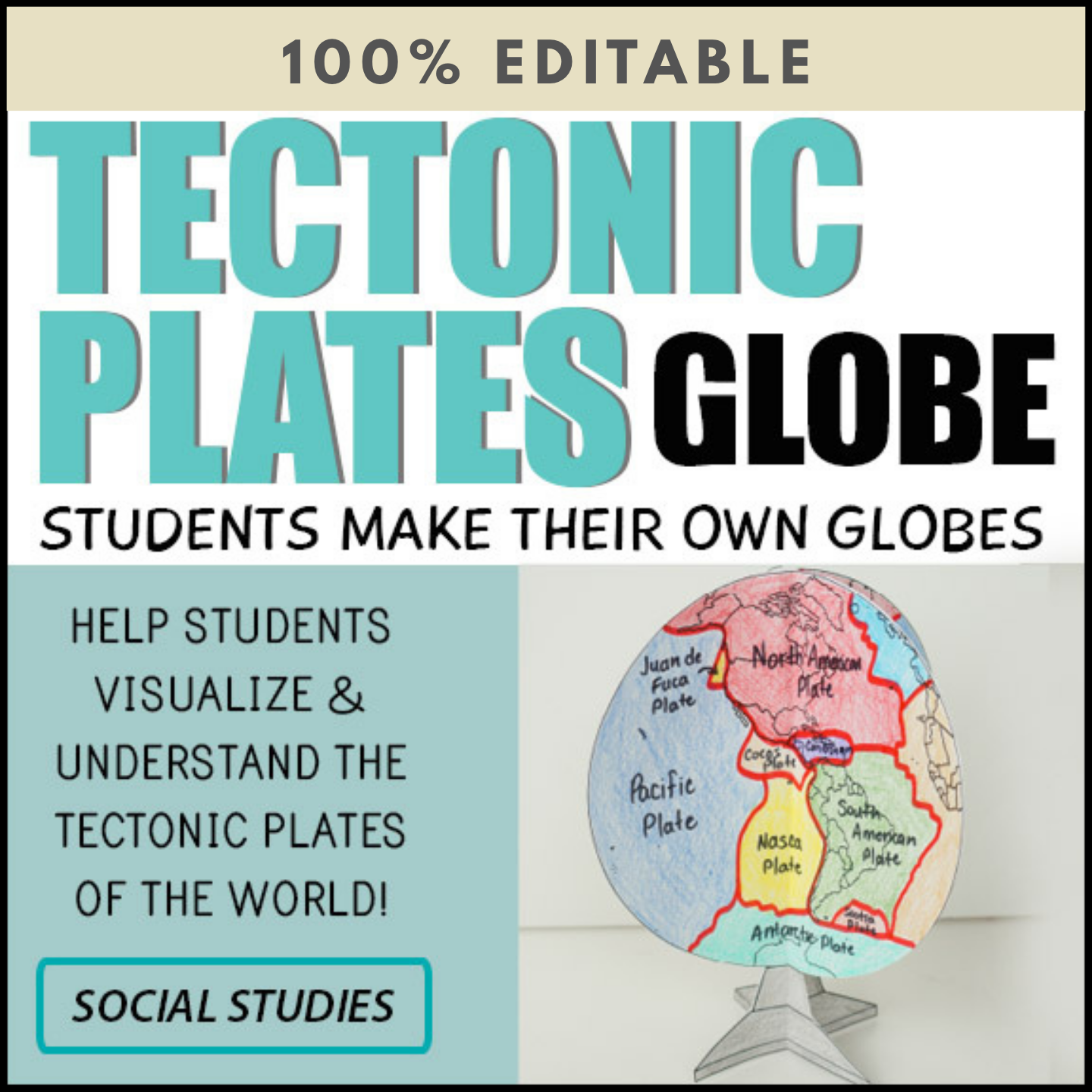 Tectonic Plates Globe - 3D World Map Model - 100% Editable