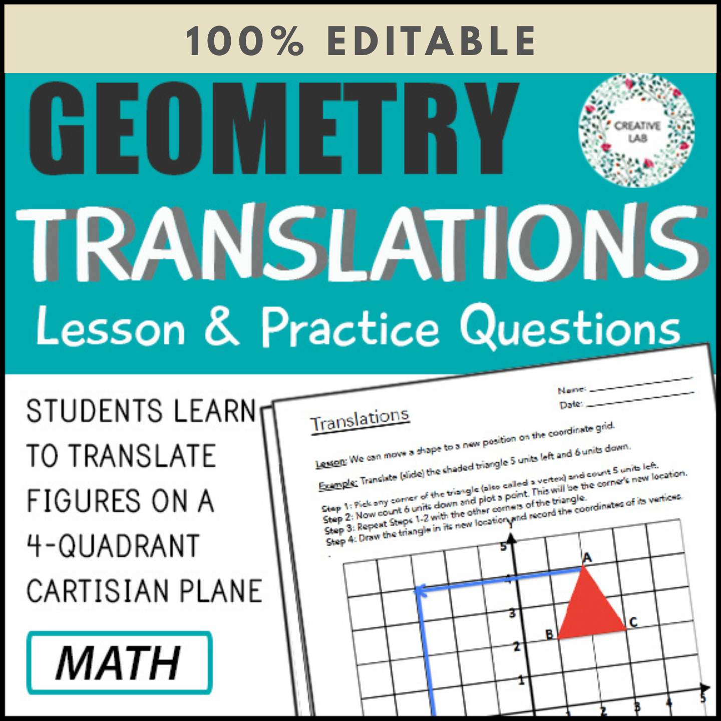 Reflections Transformations - Geometry Questions - 100% Editable ...