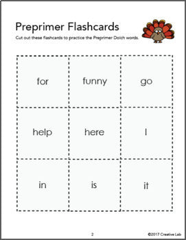Pre Primer Flash Cards - Dolch Words