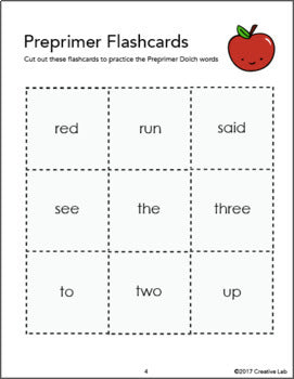 Pre Primer Flash Cards - Dolch Words