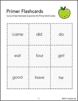 Primer Flash Cards - Dolch Words