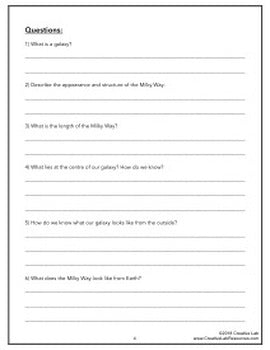 The Milky Way - Worksheet & Questions - 100% Editable