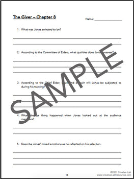 THE GIVER - Chapter Comprehension Questions & Answers
