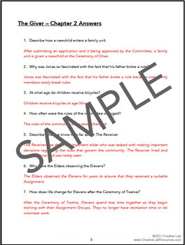 THE GIVER - Chapter Comprehension Questions & Answers