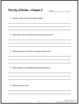 The City of Ember - Chapter Comprehension Questions & Answers - 100% Editable