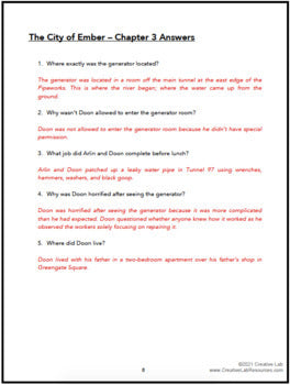 The City of Ember - Chapter Comprehension Questions & Answers - 100% Editable
