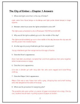 The City of Ember - Chapter Comprehension Questions & Answers - 100% Editable