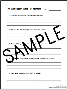 The Wednesday Wars - Chapter Comprehension Questions & Answers - 100% Editable