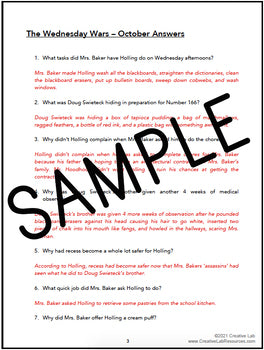 The Wednesday Wars - Chapter Comprehension Questions & Answers - 100% Editable