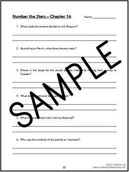 Number the Stars - Chapter Comprehension Questions & Answers - 100% Editable