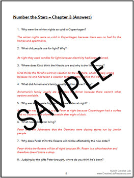 Number the Stars - Chapter Comprehension Questions & Answers - 100% Editable