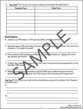 Place Value of Decimals - Tenths to Millionths - 100% Editable