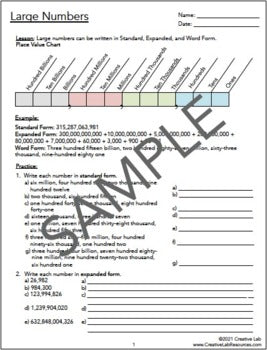 Place Value To Billions - Worksheets - 100% Editable
