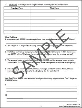 Place Value To Billions - Worksheets - 100% Editable