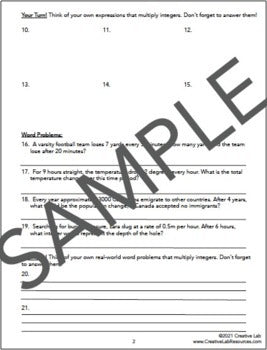 Multiplying Integers - Lesson & Practice Questions - 100% Editable