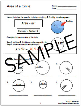 Area of Circles - Lesson & Practice Questions - 100% Editable