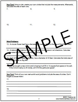 Area of Circles - Lesson & Practice Questions - 100% Editable