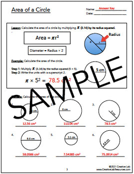 Area of Circles - Lesson & Practice Questions - 100% Editable