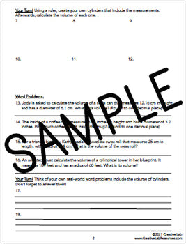 Volume of Cylinders - Lesson & Practice Questions - 100% Editable