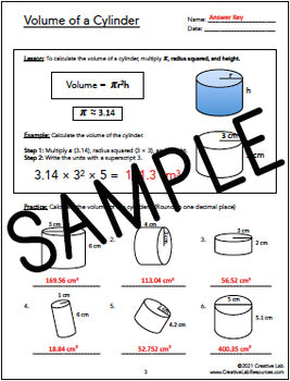 Volume of Cylinders - Lesson & Practice Questions - 100% Editable
