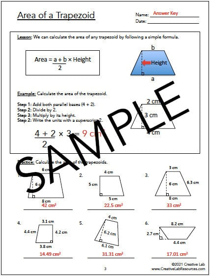Area of Trapezoids - Math Lesson & Practice Questions // Printable Teaching Resource // No Prep Classroom //