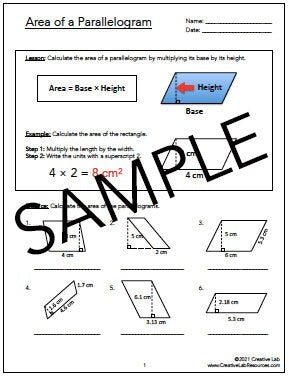 Area of Parallelograms - Math Lesson & Practice Questions - 100% Editable // Printable Teaching Resource // No Prep Classroom //