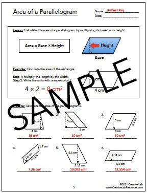 Area of Parallelograms - Math Lesson & Practice Questions - 100% Editable // Printable Teaching Resource // No Prep Classroom //
