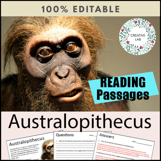 Australopithecus - Early Humans / Stone Age / Question Worksheet - 100% EDITABLE