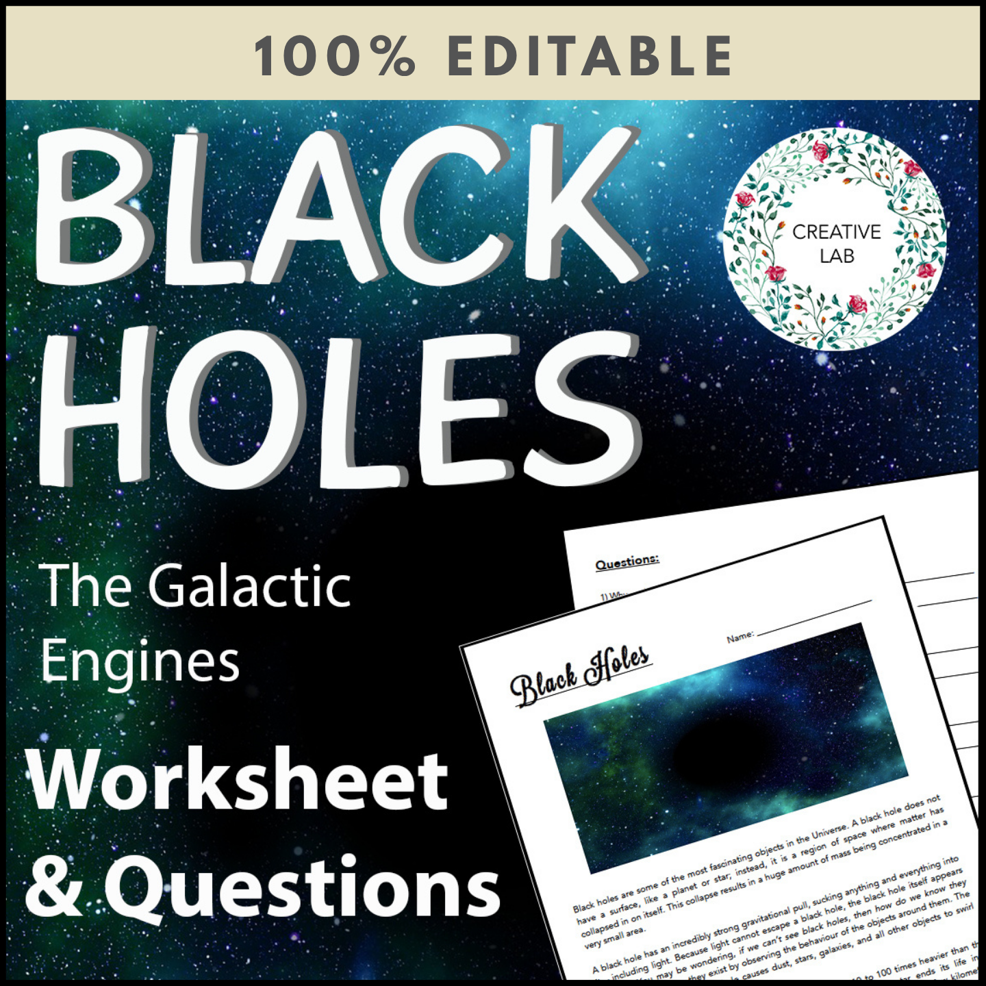 Black Holes - Worksheet & Questions - 100% Editable