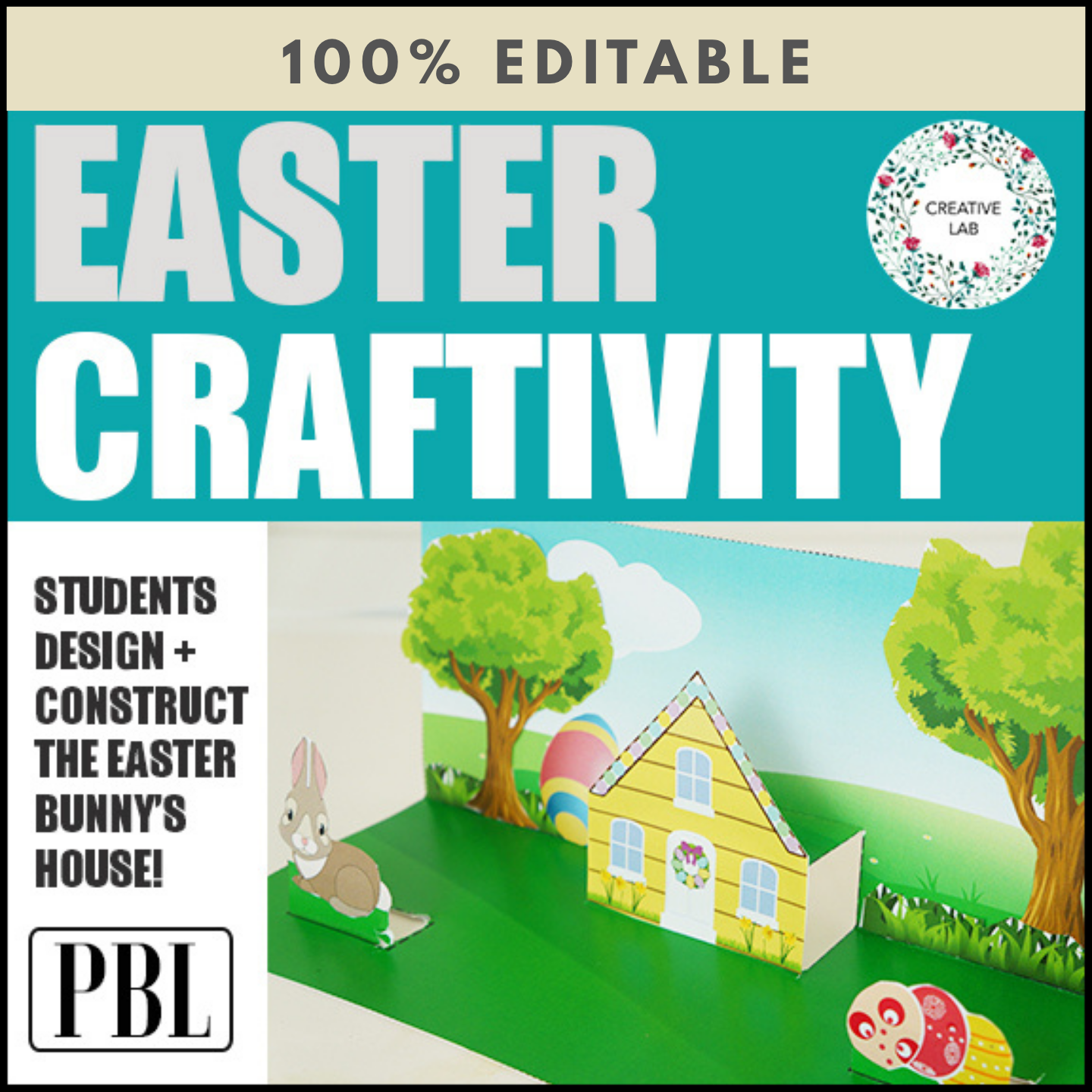 Easter Bunny's House Scene 3D Craftivity - 100% Editable