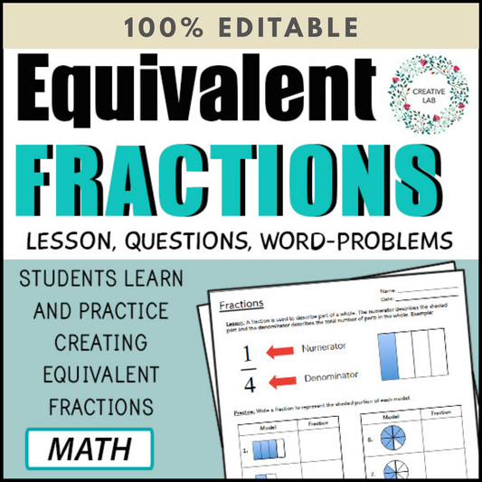 5th Grade Equivalent Fractions Review - Lesson Practice Questions 100% Editable