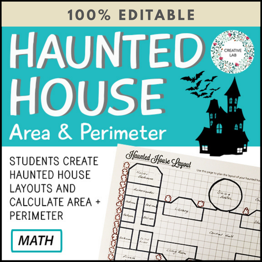 Haunted House Math Activity - Multiplication Area Perimeter - 100% Editable