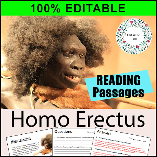 Homo Erectus - Early Humans / Stone Age / Question Worksheets - 100% EDITABLE