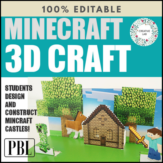 Minecraft Castle Scene 3D Craftivity - 100% Editable