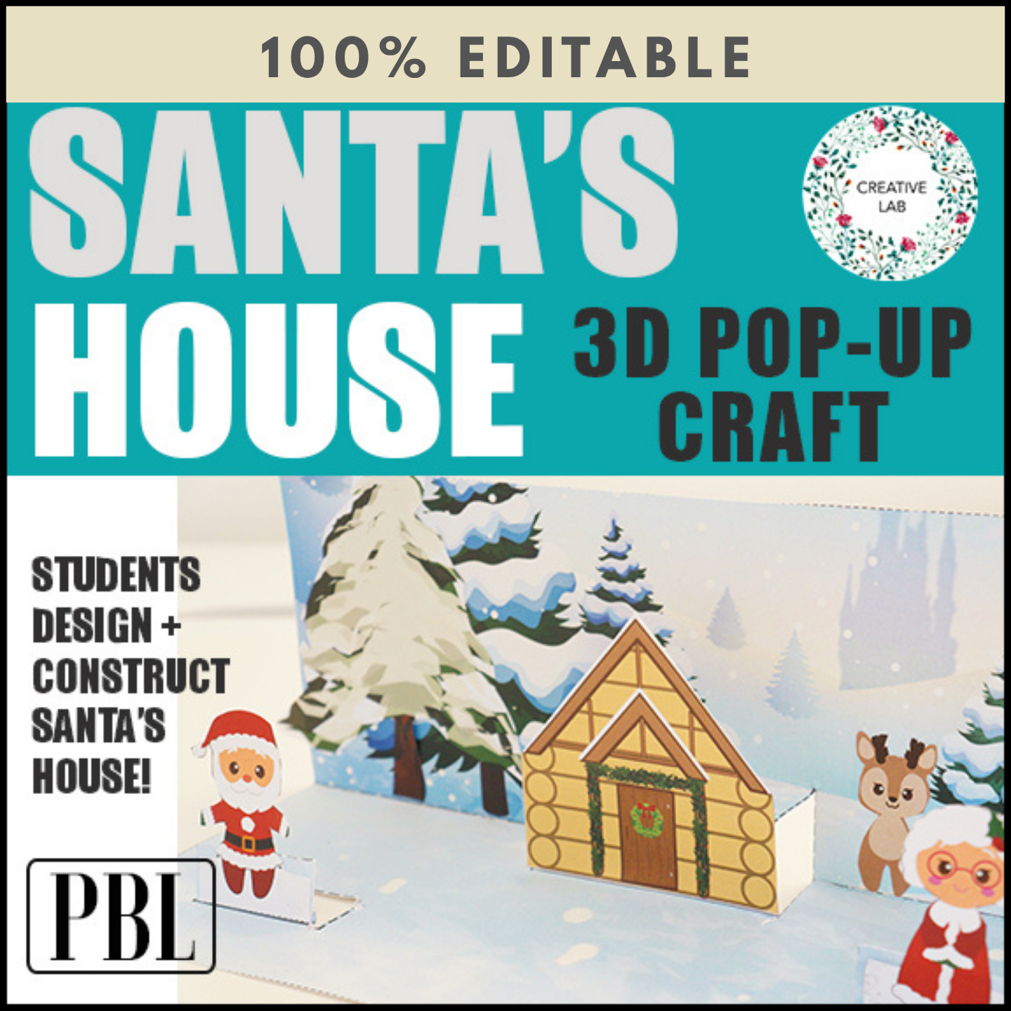 Santa's House Scene 3D Craftivity - 100% Editable