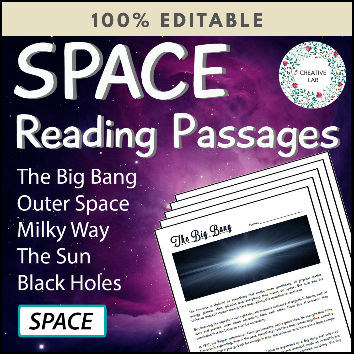 Space Reading Passages - 100% Editable