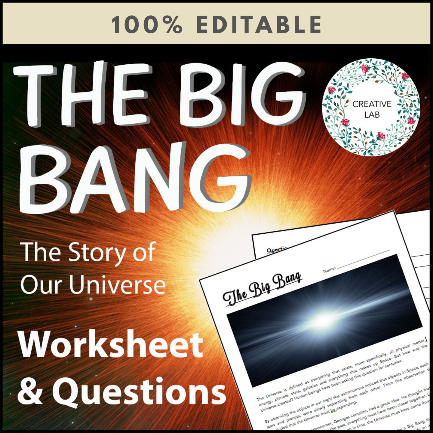 The Big Bang - Worksheet & Questions - 100% Editable