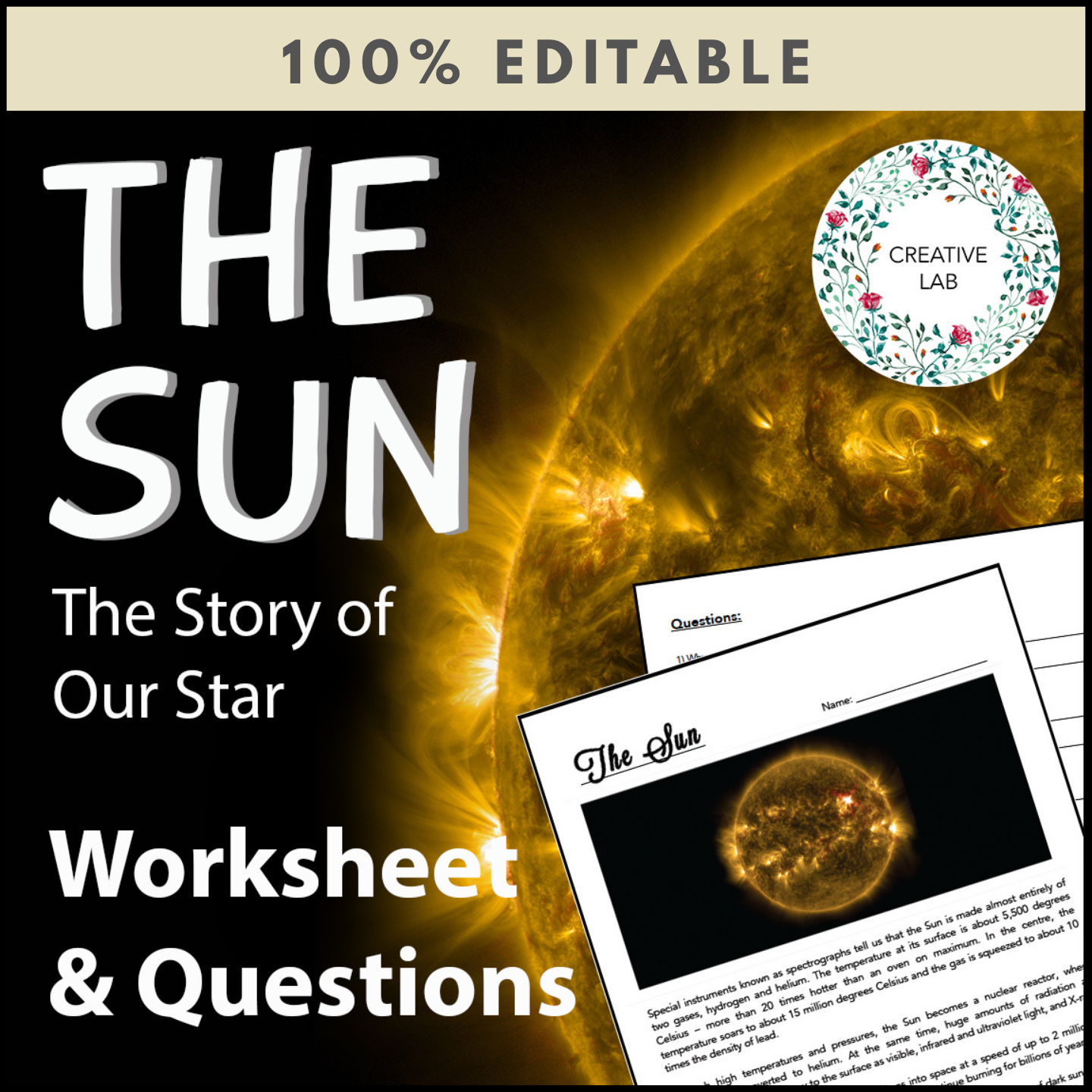 The Sun - Worksheet & Questions - 100% Editable