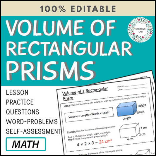 Volume of Rectangular Prisms - Lesson & Practice Questions - 100% Editable