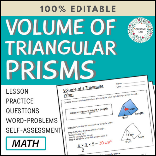 Volume of Triangular Prisms - Lesson & Practice Questions - 100% Editable